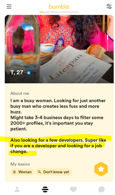 The_MufflerMan's tweet photo. Never knew you can do your office work on Bumble? https://t.co/sGk8nh8mES