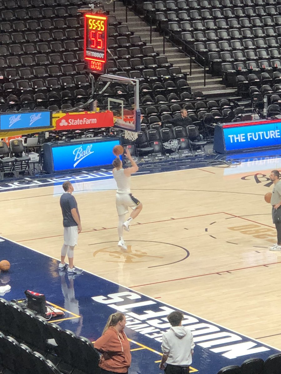 TJMcBrideNBA's tweet photo. While most warmups don’t begin until closer to 4:30 at the earliest, Christian Braun is out on the Ball Arena court at 4pm getting shots up before taking on the Trail Blazers.
Vets on Denver’s roster praise Braun endlessly for his preparation. This is part of that. https://t.co/dafLdK0HBv