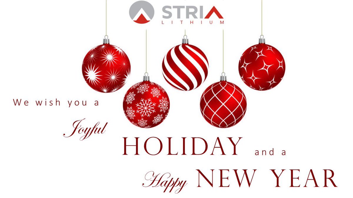 StriaLithium's tweet photo. We would like to thank our team, partners, and investors for all the support this year. We look forward to a great year ahead.
We would like to wish you a Happy Holiday and a prosperous New Year!
#SRA #CY5 #IOS #holidays #Christmas #newyear #2023 #lithium #asx #mining #Pontax https://t.co/cbmAwpoU2r