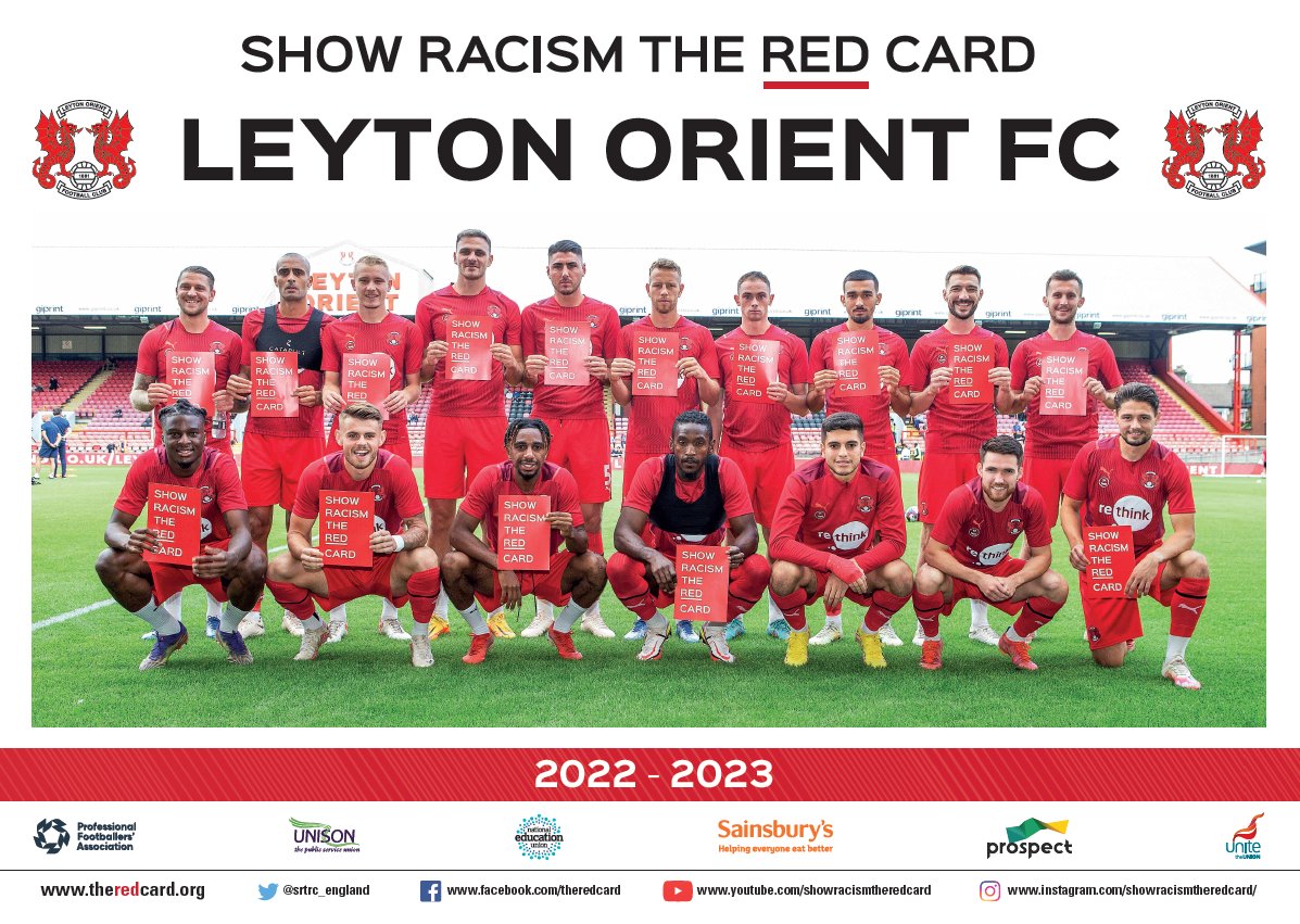Thanks to Leyton Orient FC showing racism the red card this season!

#ShowRacismTheRedCard

<a href="/leytonorientfc/">Leyton Orient FC</a> <a href="/LOFCWomen/">Leyton Orient FC Women</a> <a href="/lotrust/">Leyton Orient Trust</a> <a href="/PeakAid/">Peak Aid</a>