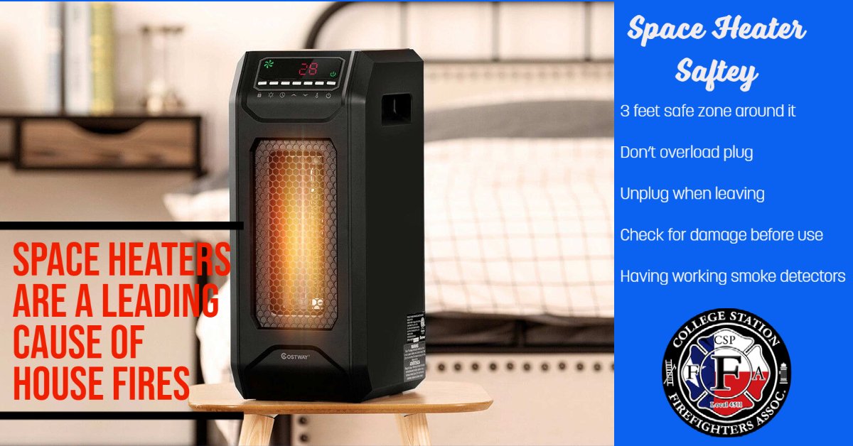 Your College Station Firefighters want you to stay warm, but there are 52,000 heating-related house fires a year. Use space heaters cautiously &amp; follow the guidelines provided with the equipment.
#collegestationfirefighters #winterstromelliott #2022freeze