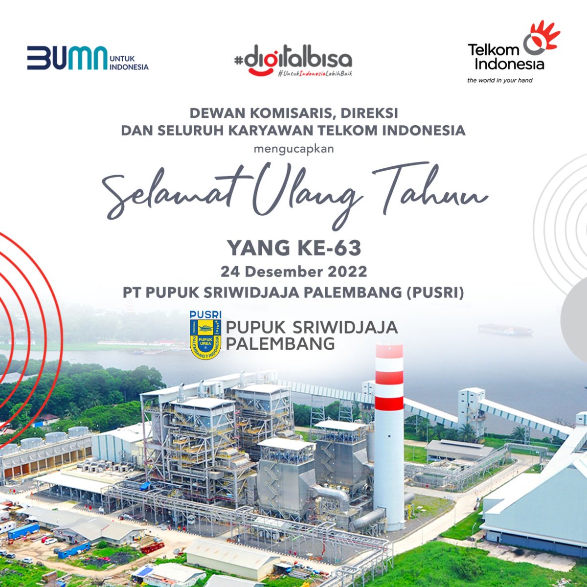 TelkomIndonesia's tweet photo. Selamat ulang tahun @PtPusri, terus sukses untuk menjadi perusahaan agroindustri unggul di Asia yang menyediakan produk dan solusi terintegrasi. #DigitalBisa #UntukIndonesiaLebihBaik https://t.co/VDxXsiUJUm