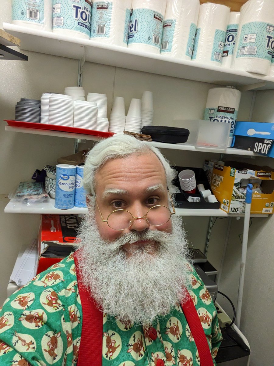 This is Santa Sam in a back room at the mall. He was in between greeting children when the mall went on lockdown.