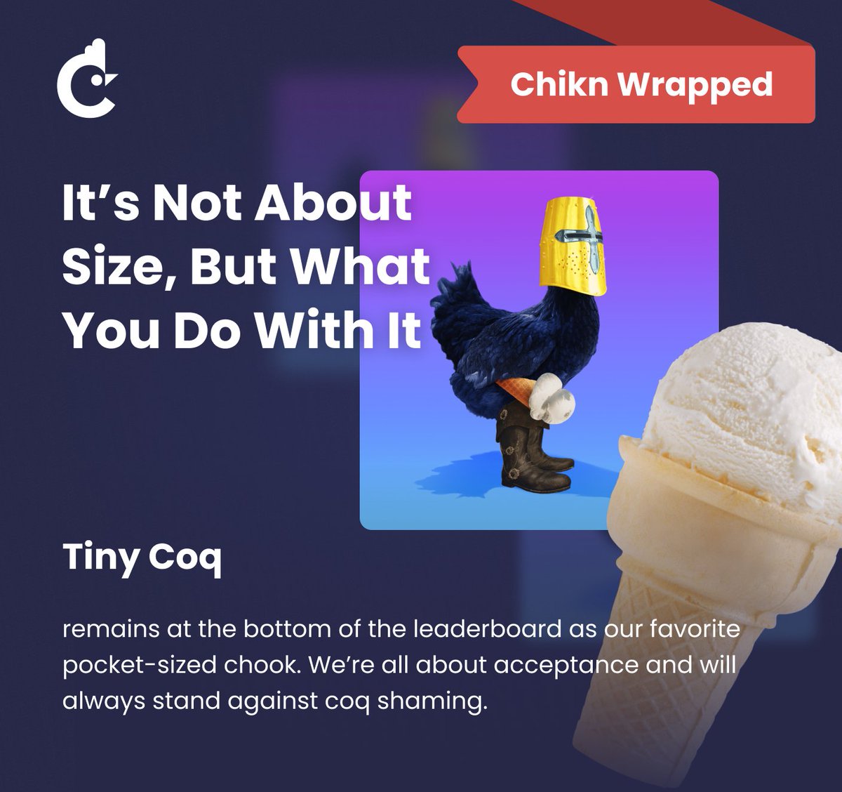 chikn_nft's tweet photo. "Tiny Coq" - the smolest named chikn on the leaderboard!
Tiny Coq is quietly laying 1 $EGG per day. ๐ฅฒ
But sometimes it's about enjoying the smol things in life โค๏ธ๐ฆ
Send some love today to all chikn, great and smol โจ
#ChiknWrapped
#AVAX
#NFTGaming https://t.co/uopZk0hr41
