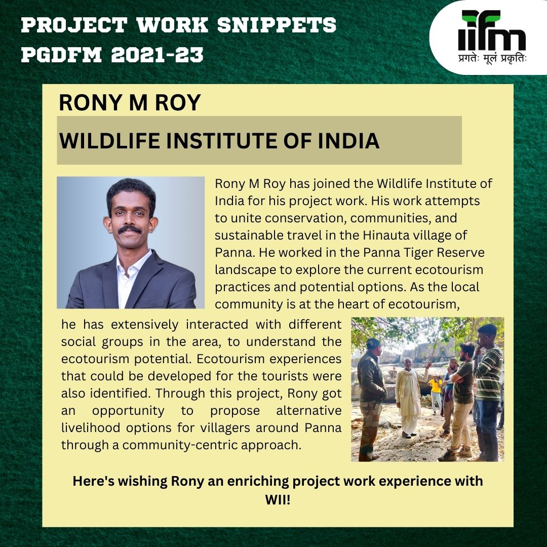 IIfmBhopal's tweet photo. Project work corner - Snippets from the projects of PGDFM 21-23 batch
IIFM Bhopal is excited to bring you stories from the project work of our PGDFM 21-23 batch. Todayβs project work corner features the work of Rony M Roy.
#iifmofficial #PGDFM #PGDSM #Admissions #projectwork https://t.co/fylOFcNe1c