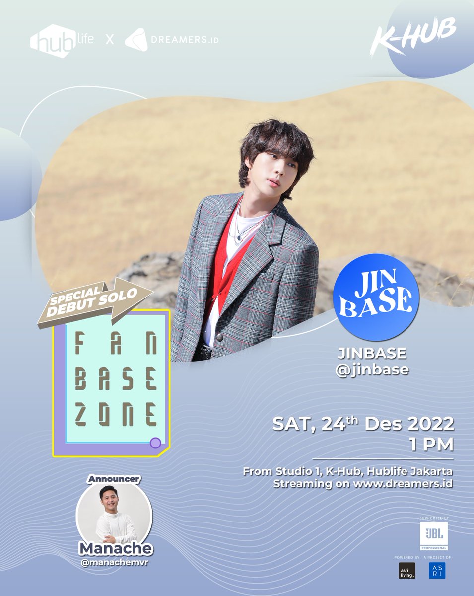 DreamersRadioID's tweet photo. Siang ini di #FanbaseZone @manachemvrr bakal ngobrol-ngobrol bareng admin @JinBase_ seputar debut solonya #Jin @BTS_twt!
So stay tuned ya Dreamers and ARMY 💜
Stream only on https://t.co/18I4wrFGjj at 1 PM! https://t.co/UkPRQLKWXM