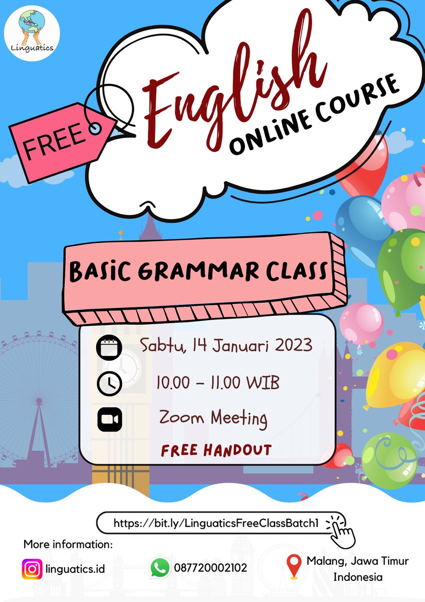 linguaticians's tweet photo. Hi Linguaticians✨🎉!!
We're going to have English free classes for celebrating our 1st anniversary.
Please kindly register yourself in this link https://t.co/jYwlWR402N #freeclass #grammar #learninggrammar #speaking #english https://t.co/049vkmFFKJ