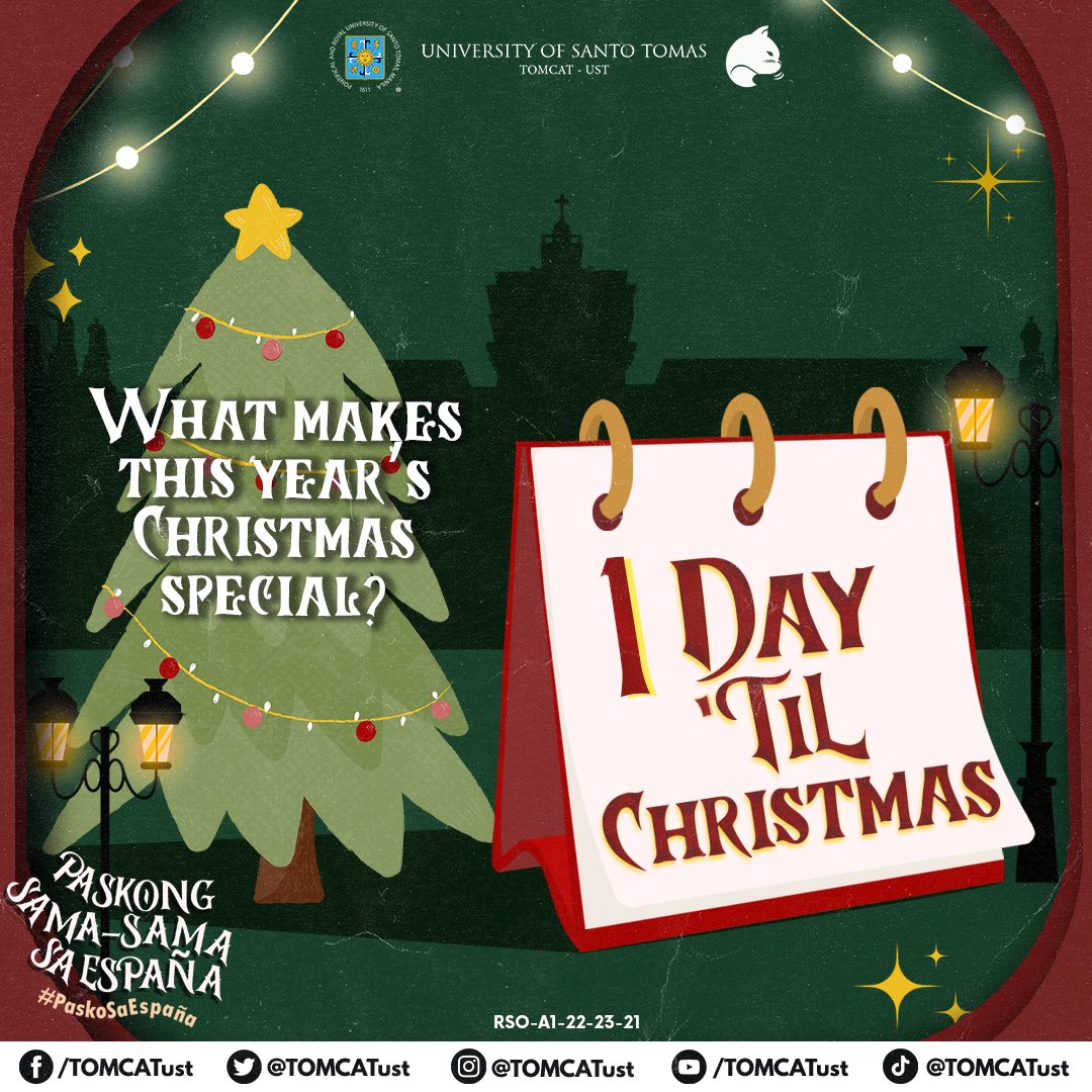 TOMCATust's tweet photo. Just one day to go before Christmas! 

Now that the carols are all tuned up, it’s time to fill in the joyous celebration with #PaskoSaEspaña by thinking of what makes this year’s Christmas special!

Hope this season discovers all of you wrapped up in glad, Thomasians! https://t.co/N4mYgG11Et