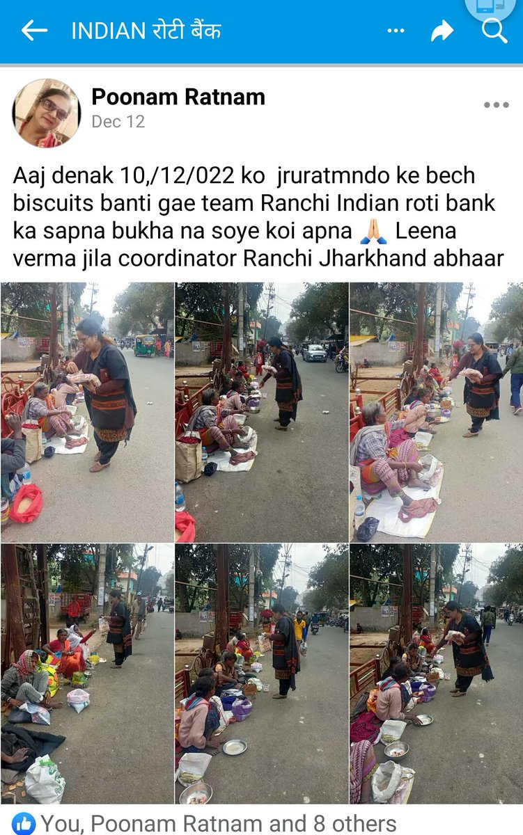 RotiBankSankul's tweet photo. @hope_india2014 @VikasMohanProAc @LeenaVe9643685 @Shankhnadsuchka @ramprasadpanwa1 @ShobhitIRB @Rakesh4114 @Aditya_Mishra8 @PoonamRatnam @gurug80 @ChapraZila @Tesifonte07 @pawanKu18383225 @ayushso67218519 @ManasRanjanCha2 @pd_dubey1 @irbindia @indianrotibank @Manvend59913658 @nilam_nil78 @AkashSingh9984 @SwadeshiSamvad @ChhapraviSaheb @AmbikeshBJP @HarishK04131926 @irbindia🍛#Ranchi
@PoonamRatnam @LeenaVe9643685 @Shankhnadsuchka
🙏 #रांची 28/11,3,10&amp;17.12.2022. 🙏
#स्वदेशी😇#सेवासमर्पण
#rotibank #targetसुपोषण
इंडियन #रोटीबैंक का सपना
भूखा न सोये कोई अपना
न कोई जात न धर्म न मजहब माने
भूखापेट तो दोरोटी कोही रब जाने
https://t.co/IL6CgAQzc3 https://t.co/qVfml6tXxZ