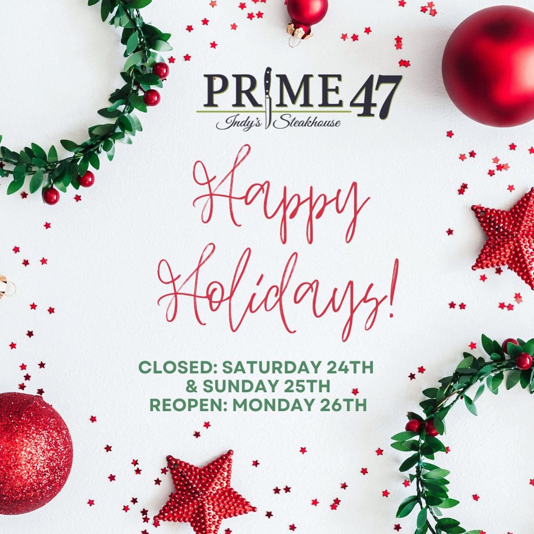Happy Holidays 🎄🎁⛄️

We will reopen on Monday, December 26th!! 

#Letsprime #HappyHolidays #FelicesFiestas #Downtown