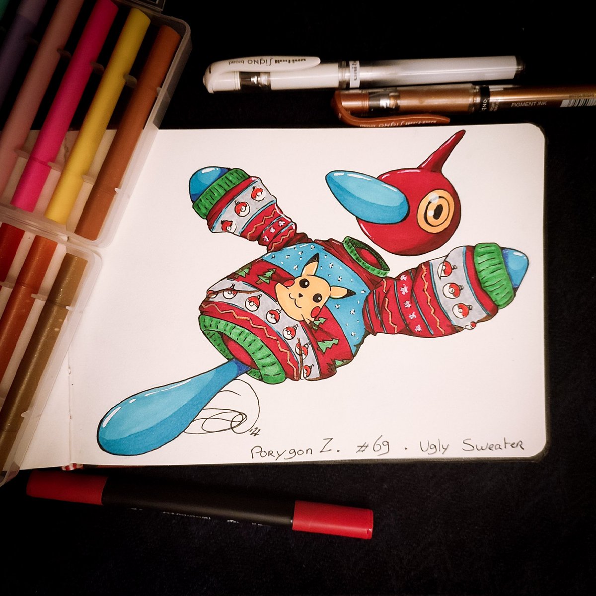 AtelierSarya's tweet photo. #PorygonZ 👕 #UglySweater
#PokeInk day 69 (nice) :
Vous aussi vous avez votre pull moche de Noël ?
#pokemon #pokemonart #pokemonfanart #pokemonfan #art #artwork #traditionalart #marker #markers #alcoholmarkers #fanart #christmas #illustration https://t.co/Kzu7nlxDpc
