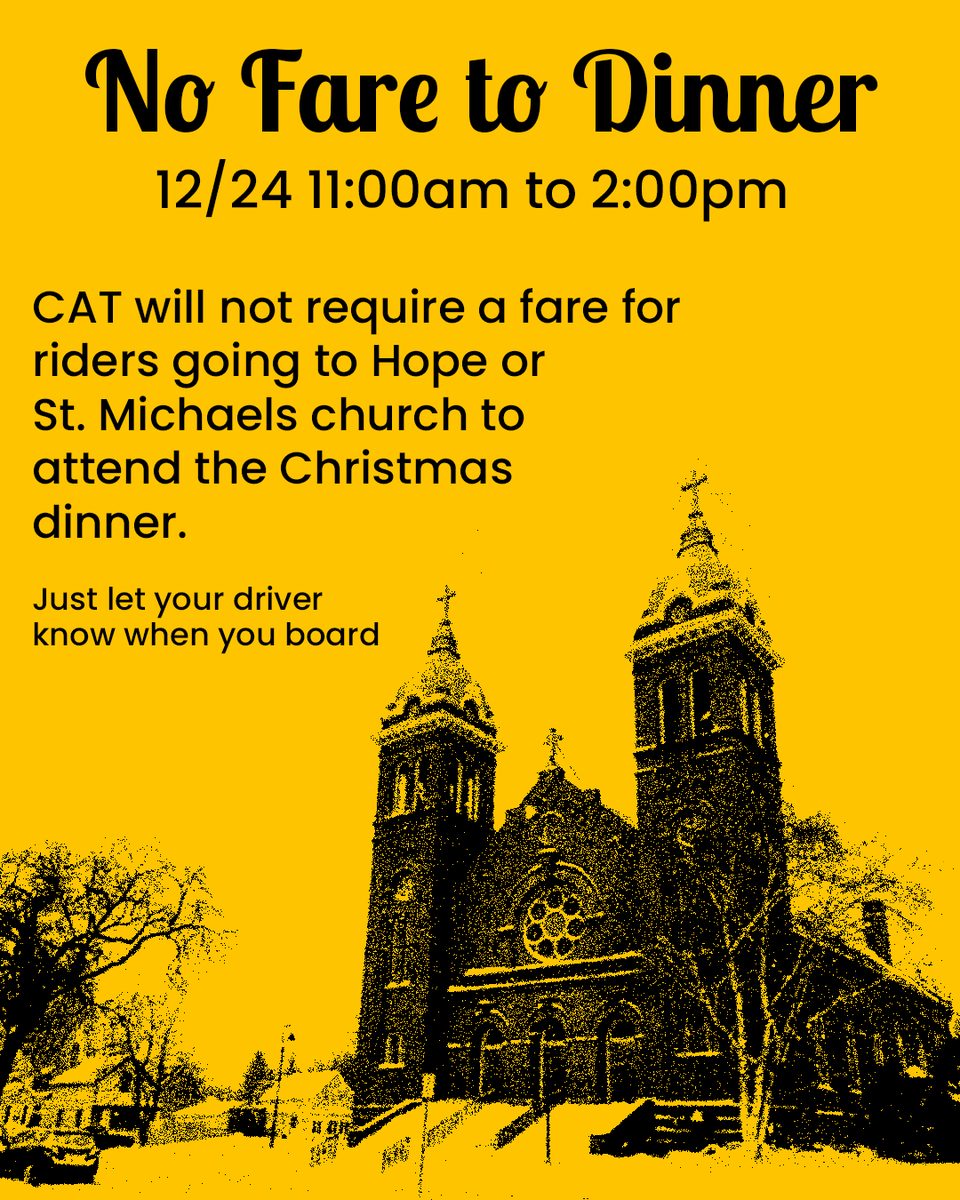 RideCATGF's tweet photo. We are open with reduced hours tomorrow. All routes will end at 4:00pm and will begin running normally Tuesday the 27th.
For more info on our holiday hours visit https://t.co/FFrppQuNZA https://t.co/bi35JwMaxa