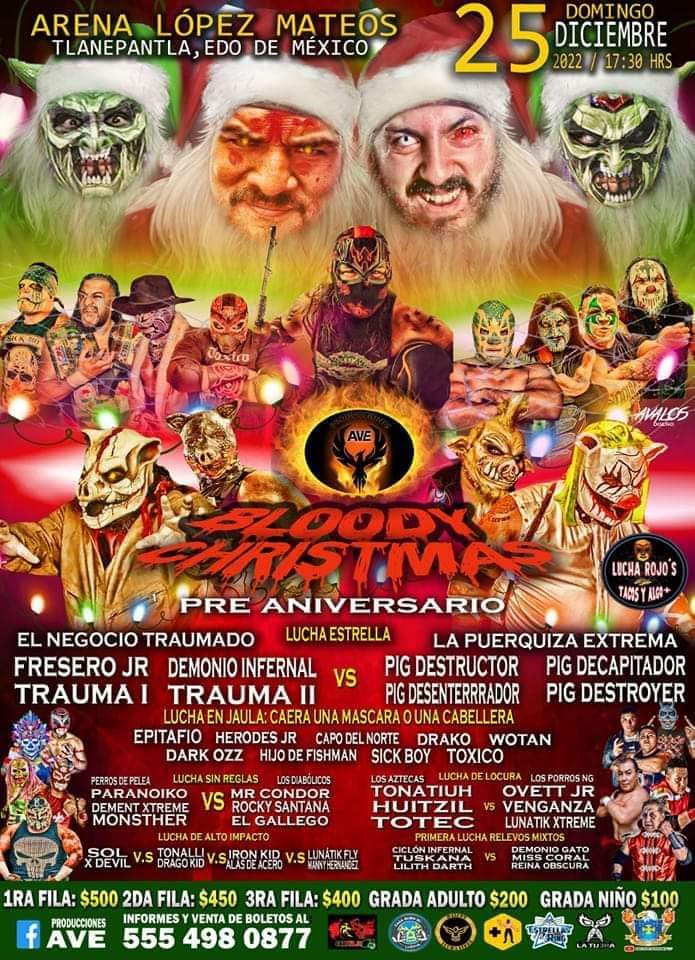 tuskkana's tweet photo. CERRANDO EL AÑO 
Próximo domingo 25 de diciembre  5:30 pm
Tenemos una cita #ARENALOPEZMATEOS 
🔥🩸🩸 BLOODY CHRISTMAS 🩸🩸🔥
Arrancando motores para el 
Pre Aniversario  de Producciones  AVE
No puedes  faltar!!
Nos vemos  sin falta!!
👊🔥
#TÜSKANA  #LADIOSADELAMUERTE 
#LuchaTime https://t.co/eeqb4aoErw