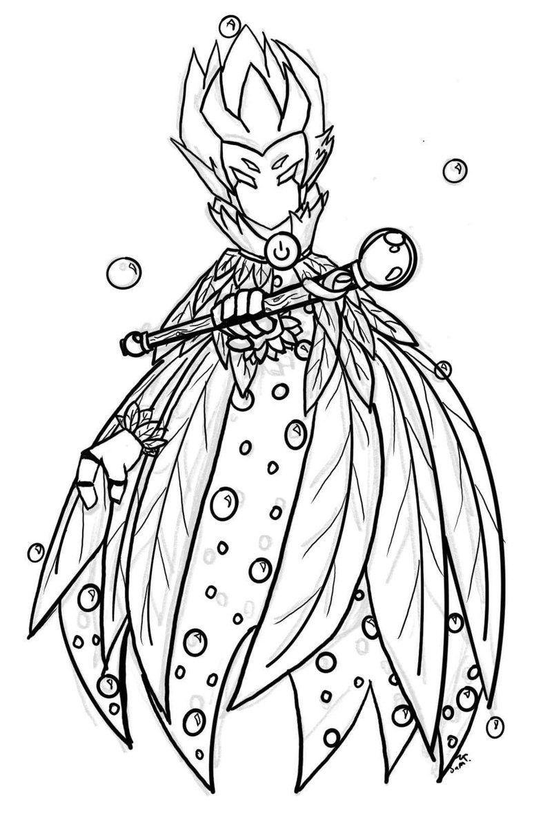 Tobinify's tweet photo. @KabutaKitsune Randomly came upon this and wanted to sketch. A leaf version with dew drops. I should have drawn the wand the other way but what's done is done lol. https://t.co/u2emZBG5fm
