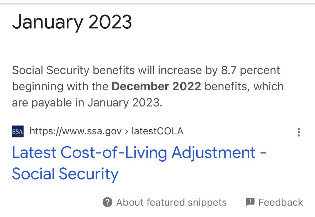 ๐ป๐๐ณS๊ฐU๊ฐZ๊ฐY๊ฐQ๊ฐ๐ณ๐๐ป (@suzyqfit4u) on Twitter photo Now this is exciting! Social Security recipients will receive 8.7% cost of living increase to their benefits starting in January 2023 ๐ 
Happy freaking New Year! Some good news for a change! ๐ Now this is exciting! Social Security recipients will receive 8.7% cost of living increase to their benefits starting in January 2023 ๐ 
Happy freaking New Year! Some good news for a change! ๐