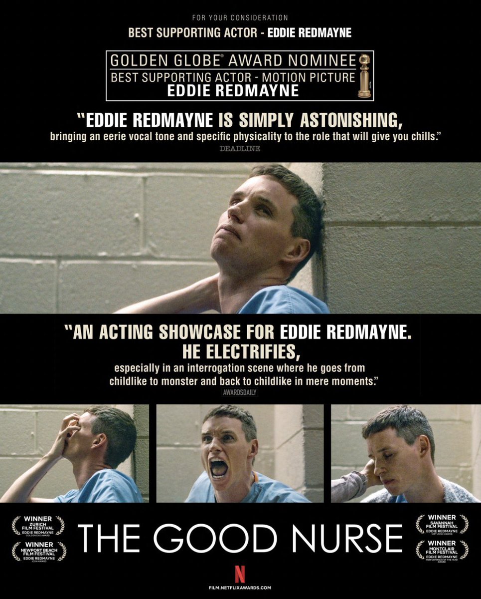 For your consideration: @Netflix ads spotlight #EddieRedmayne’s @goldenglobes nomination as #SupportingActor for @GoodNurseFilm.