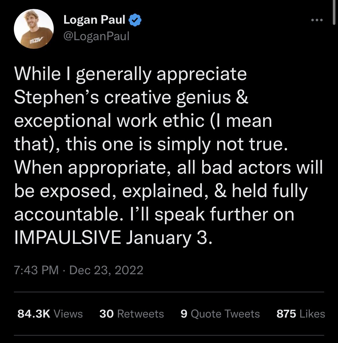 I can’t reply to Logan Paul directly (blocked) but it’s pretty wild to refuse to talk to me for months, refuse to address investors for a year and a half and then when caught Logan says hes going to “expose bad actors”? 
🧢