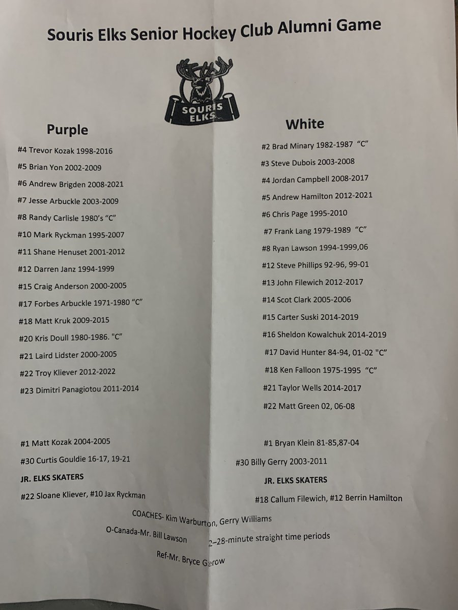 Elksthhlhockey's tweet photo. Team white beats team purple 8-6.   No official stats and no defibrillator required so all in all a success https://t.co/2OVTjBtpef