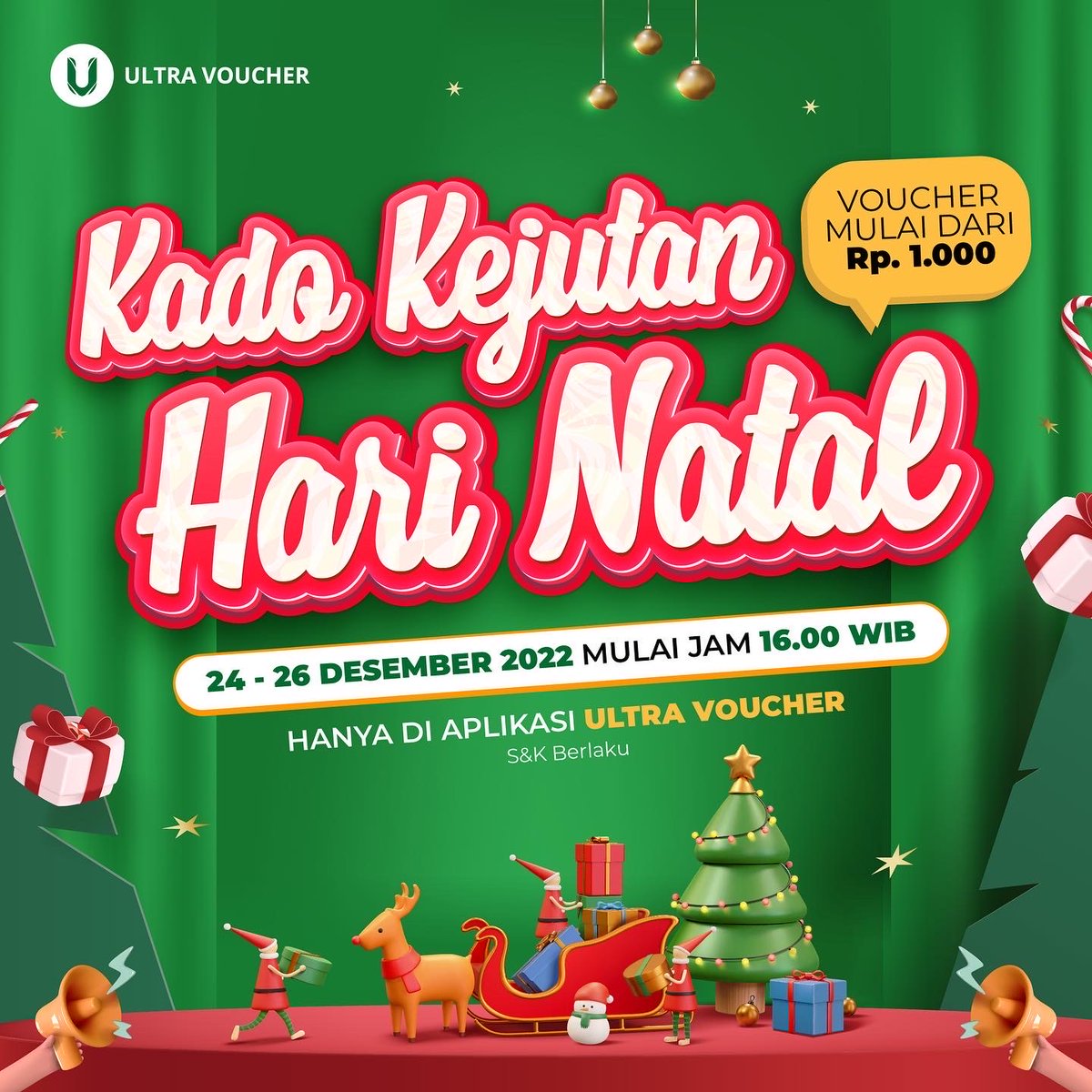 ultra_voucher's tweet photo. Mumpung masih pagi, Mimin mau spill promo menarik nih! Kejutan Hari Natal Voucher Mulai Rp 1.000🥰🎄

Cuma di aplikasi Ultra Voucher, 24-26 Desember 2022 mulai jam 16:00 WIB ya😝

 #UVCR #yearendsale #diskonakhirtahun #promoakhirtahun #promonatal #natal #natal2022 https://t.co/bDd4cztzrn