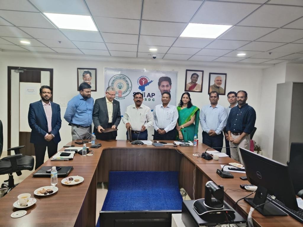 AP_Skill's tweet photo. MoU is signed between @AP_Skill and #MagicBillion at APSSDC Head Office for supporting international placements and discussed the way ahead

Mr #Basab Founder #MagicBillion
Mr #SudiptoShore Business Head #MagicBillion
Sri #SSatyanarayana IAS MD&amp;CEO #APSSDC 
Sri #MKVSrinivasulu ED https://t.co/MrTWth8igc