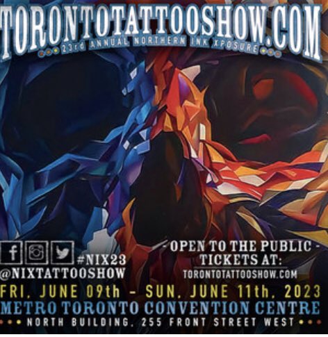 The TORONTO TATTOO SHOW / NIX IS BACK! 

June 9-10-11 2023 at the Metro Toronto Convention Centre!

A huge thank you to Scotty Ford from Parlour Tattoo in Calgary🙏 for the poster 

#toronto #torontotattoo #torontoevents #nix #nixtoronto #nix2023 #tattoo #torontoart #torontolife