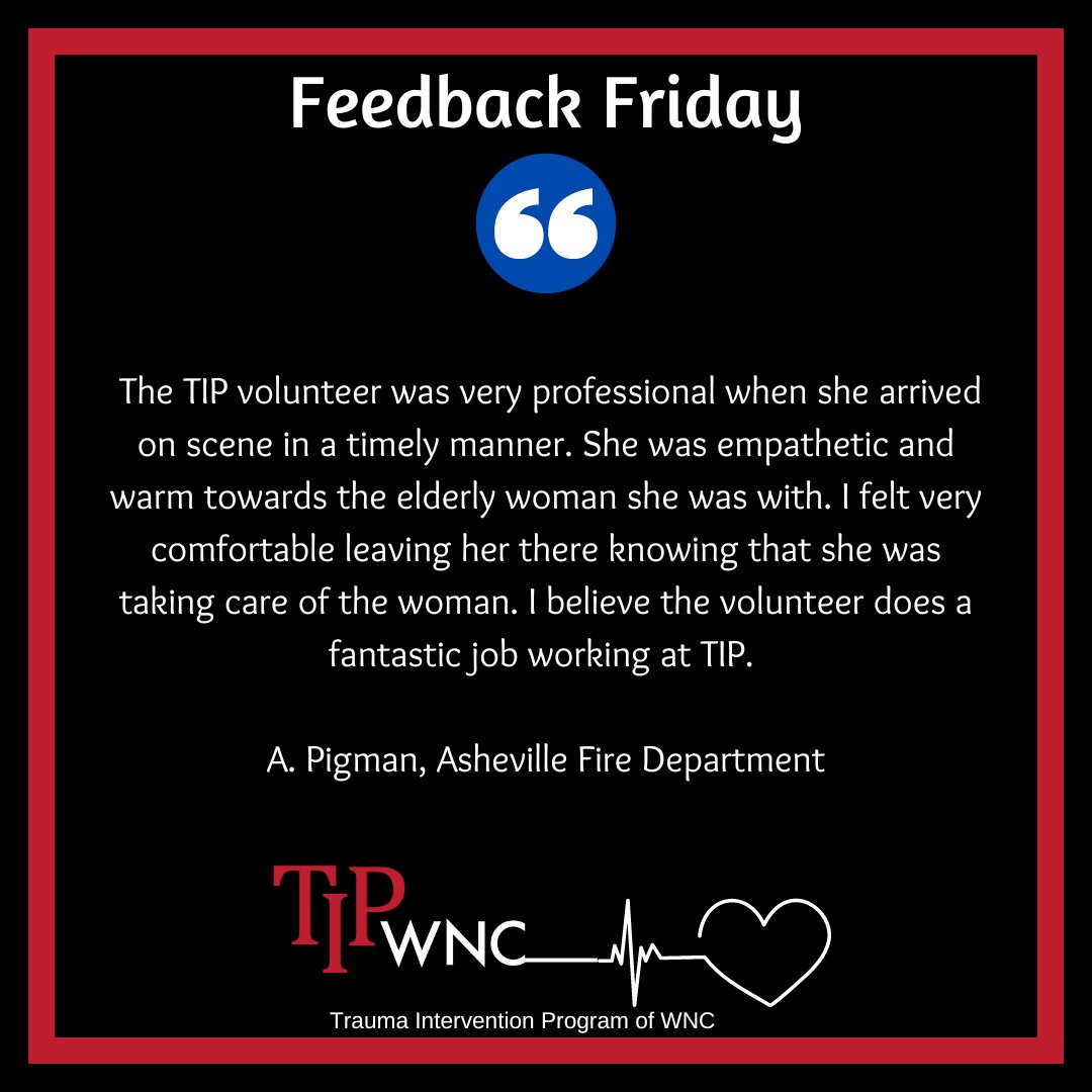 TIPofWNC's tweet image. We are so glad the volunteer was able provide comfort in someone's darkest hour. Thank you, @ashevillefd for sending this week's #FeedbackFriday! &amp;lt;3

#buncombecounty #hendersoncounty #transylvaniacounty #tip #tipofwnc #traumainterventionprogram #citizenshelpingcitizensincrisis