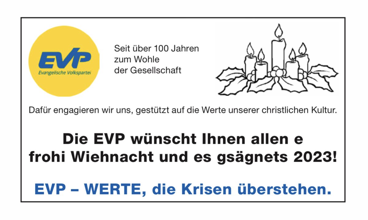 EVP_BL's tweet photo. Unsere Sissacher Sektion bringt's schlicht &amp; unverschnörckelt auf den Punkt - gerne schliessen wir uns den Wünschen an. 🎄🌟🎄
💫Frohe Weihnachtstage &amp; ein gesegnetes 2023!💫 https://t.co/wdDbs5VeuL