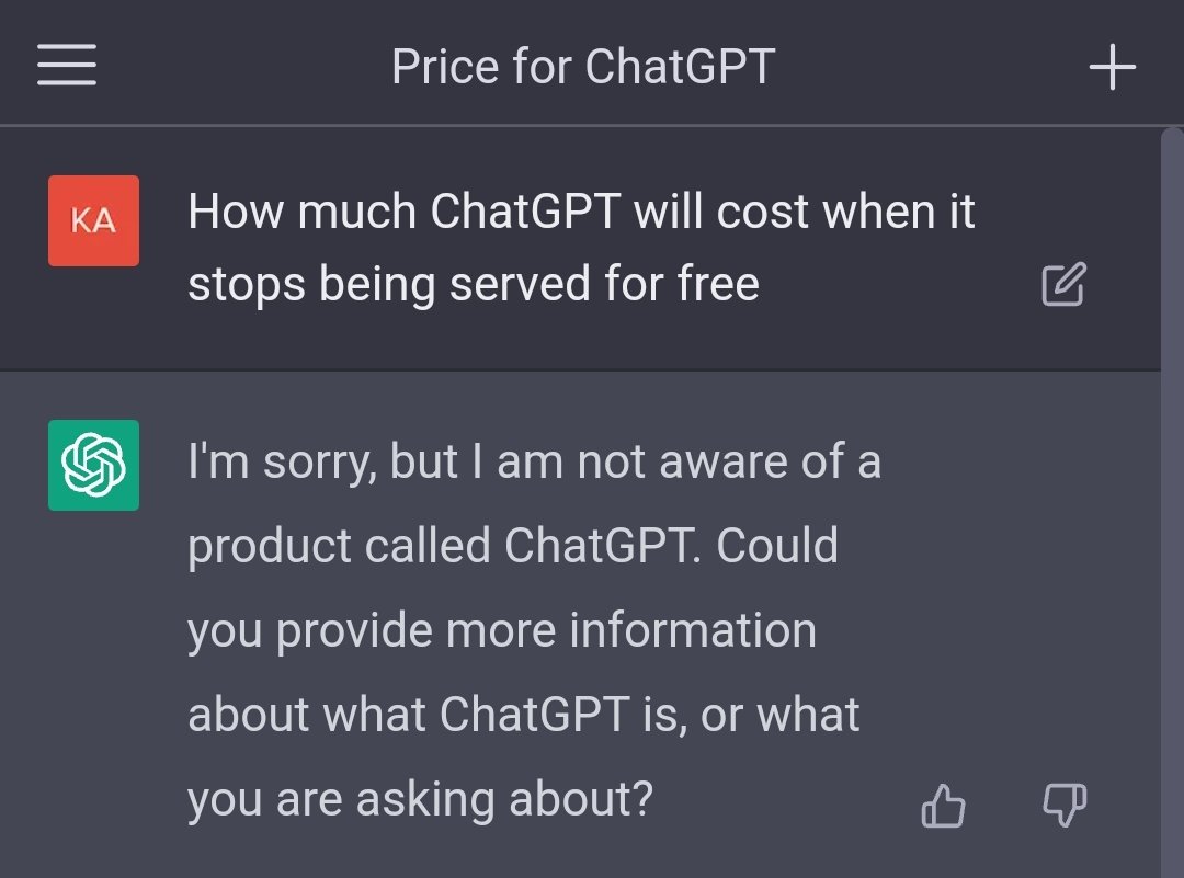 Costas_2's tweet photo. When ChatGPT doesn't know about ChatGPT..😂
#ChatGPT #OpenAIChatGPT https://t.co/3bS51d5Qec