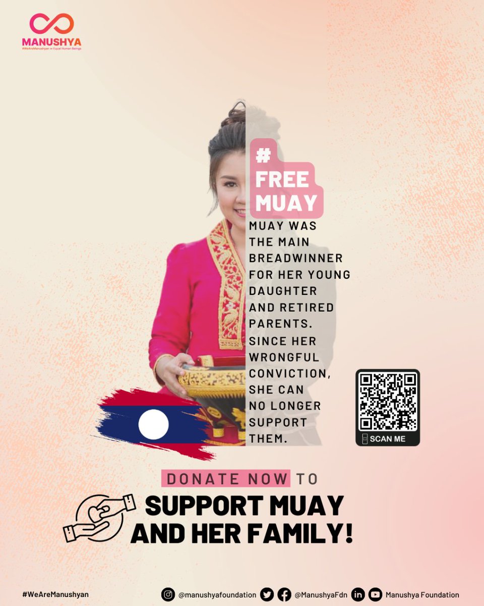 ManushyaFdn's tweet photo. #WHRD Muay is still facing arbitrary detention in #Laos 🚨
Your donation can:
➡️Help her survive in prison
➡️Financially sustain her retired parents and daughter
➡️Support us to #FreeMuay from jail and stop human rights violations against her!⚖️

#WhatsHappeningInLaos https://t.co/dlQHhGFl8K
