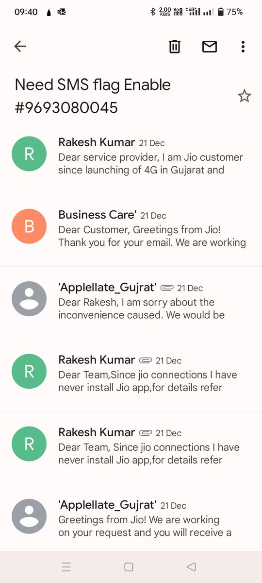 rakeshnwd20's tweet photo. @reliancejio @TRAI @JioCare @Akash_Ambani @MukeshAmba 
Now Jio not care customers since 21st,Dec no resolution from your nodal officers 
Pls check screen shot how many mail sent https://t.co/ZhjnC9cpyA