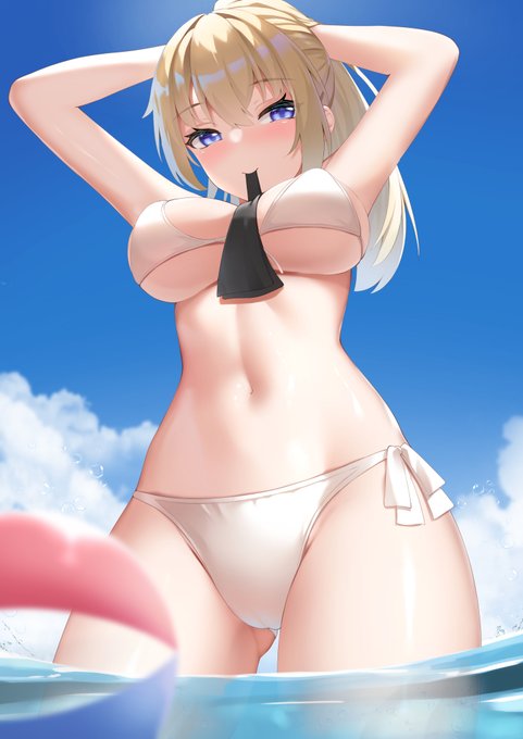 #くそ寒いので水着絵を貼る 
白ビキニ! 