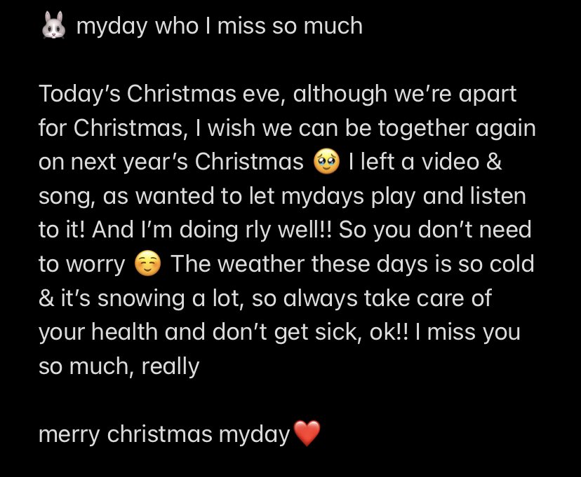 desix_O825's tweet photo. 24 Dec 2022, Wonpil post on Fans

🐰 myday who I miss so much https://t.co/KCApXuLE0l