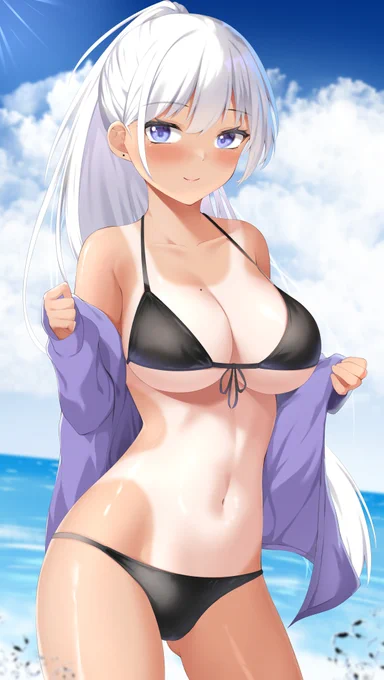 #くそ寒いので水着絵を貼る 
黒ビキニ!! 
