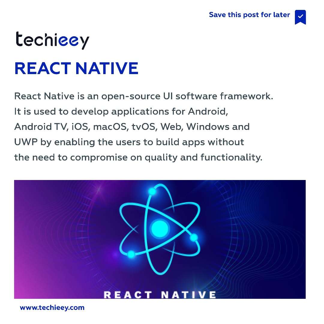 techieey's tweet image. Let's have a look at React Native 👨💻
Hope you find it useful 📝
Tag a friend who develops apps using React Native 😁
📌 Follow @techieey
techieey.com 📌
#react #reactnative #reactnativetutorial #reactnativedevelopers #fluttervsreactnative #reactnativeapps #techieey
