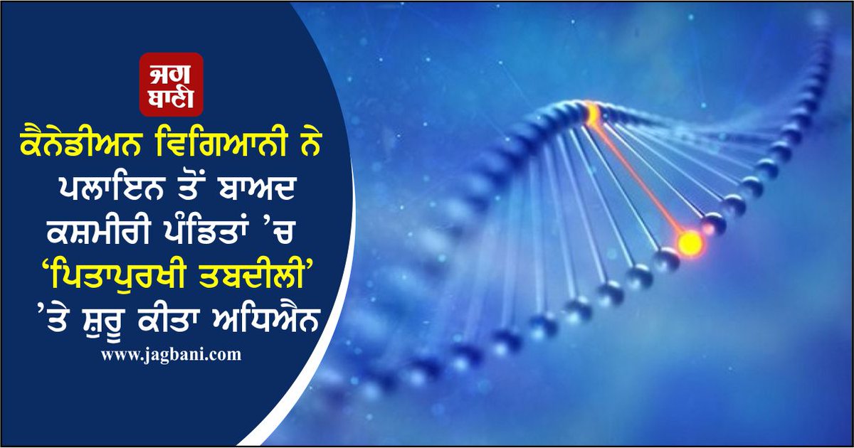 JagbaniOnline's tweet photo. ਕੈਨੇਡੀਅਨ ਵਿਗਿਆਨੀ ਨੇ ਪਲਾਇਨ ਤੋਂ ਬਾਅਦ ਕਸ਼ਮੀਰੀ ਪੰਡਿਤਾਂ ’ਚ ‘ਪਿਤਾਪੁਰਖੀ ਤਬਦੀਲੀ’ ’ਤੇ ਸ਼ੁਰੂ ਕੀਤਾ ਅਧਿਐਨ
https://t.co/GL3GtObQLf
#CanadianScientist #KashmiriPandits #GeneticChanges #NationalNews #Jagbani https://t.co/S1HrEokD2x