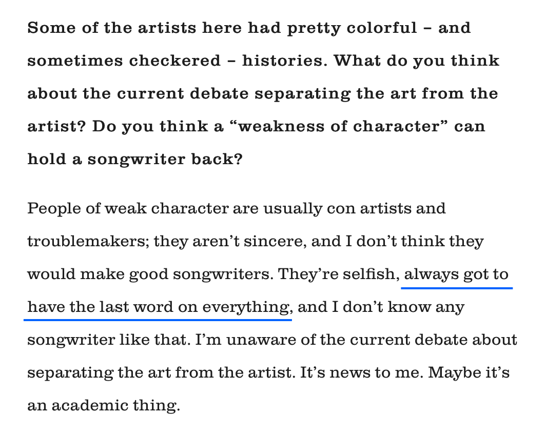 TreeTre39161040's tweet photo. Two other points Dylan made in the interview. The first one reminds me of what he had said about feelings and emotions. The second one calls for self-reflection which is the most important thing I've learned from his songs. https://t.co/ITqFcWY0Id