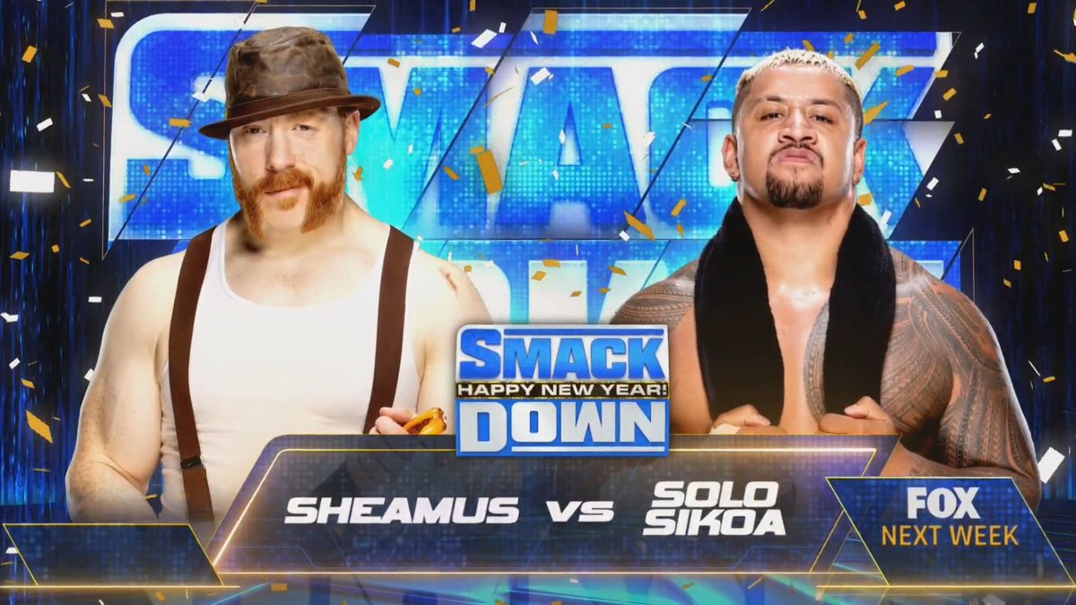 NEXT WEEK on the final #SmackDown of 2022:

🔵 <a href="/JohnCena/">John Cena</a> &amp; <a href="/FightOwensFight/">Kevin</a> battles <a href="/WWERomanReigns/">Roman Reigns</a> &amp; <a href="/SamiZayn/">Sami Zayn</a> 

🔵 <a href="/RondaRousey/">Ronda Rousey</a> defends her #SmackDown #WomensTitle against <a href="/RaquelWWE/">Raquel</a> 

🔵 <a href="/WWESheamus/">Sheamus</a> goes to war with <a href="/WWESoloSikoa/">Solo</a> 

#SSWWE