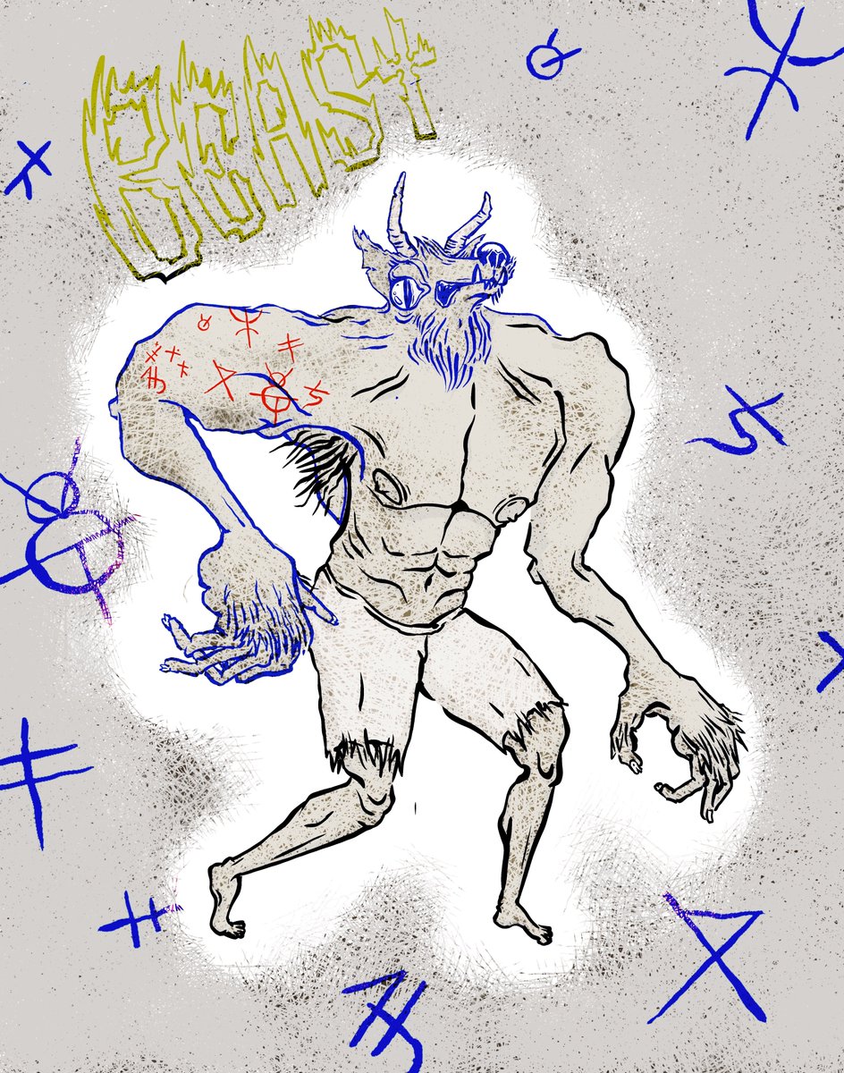 Working on my first ever TTRPG project. It's going to be a quickstart of Grant Howitt's The Beast (premade characters, details on the beast, clues, NPCs, etc). Playing around with some amateurish illustrations for a zine/pamphlet I'll put up on Itch when it's ready.