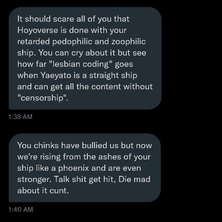 fuji__blue's tweet photo. heavy cw for rape, gore, slurs

unfortunately have to make a serious request. i have never "hidden" that i ship/tweet about eimiko, but i also can't control who may see my tweets after a point. 

if this isn't to your liking, please block or mute for your own convenience. https://t.co/dCz4Fbb5Eb