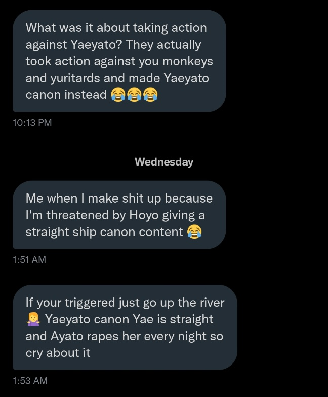 fuji__blue's tweet photo. heavy cw for rape, gore, slurs

unfortunately have to make a serious request. i have never "hidden" that i ship/tweet about eimiko, but i also can't control who may see my tweets after a point. 

if this isn't to your liking, please block or mute for your own convenience. https://t.co/dCz4Fbb5Eb