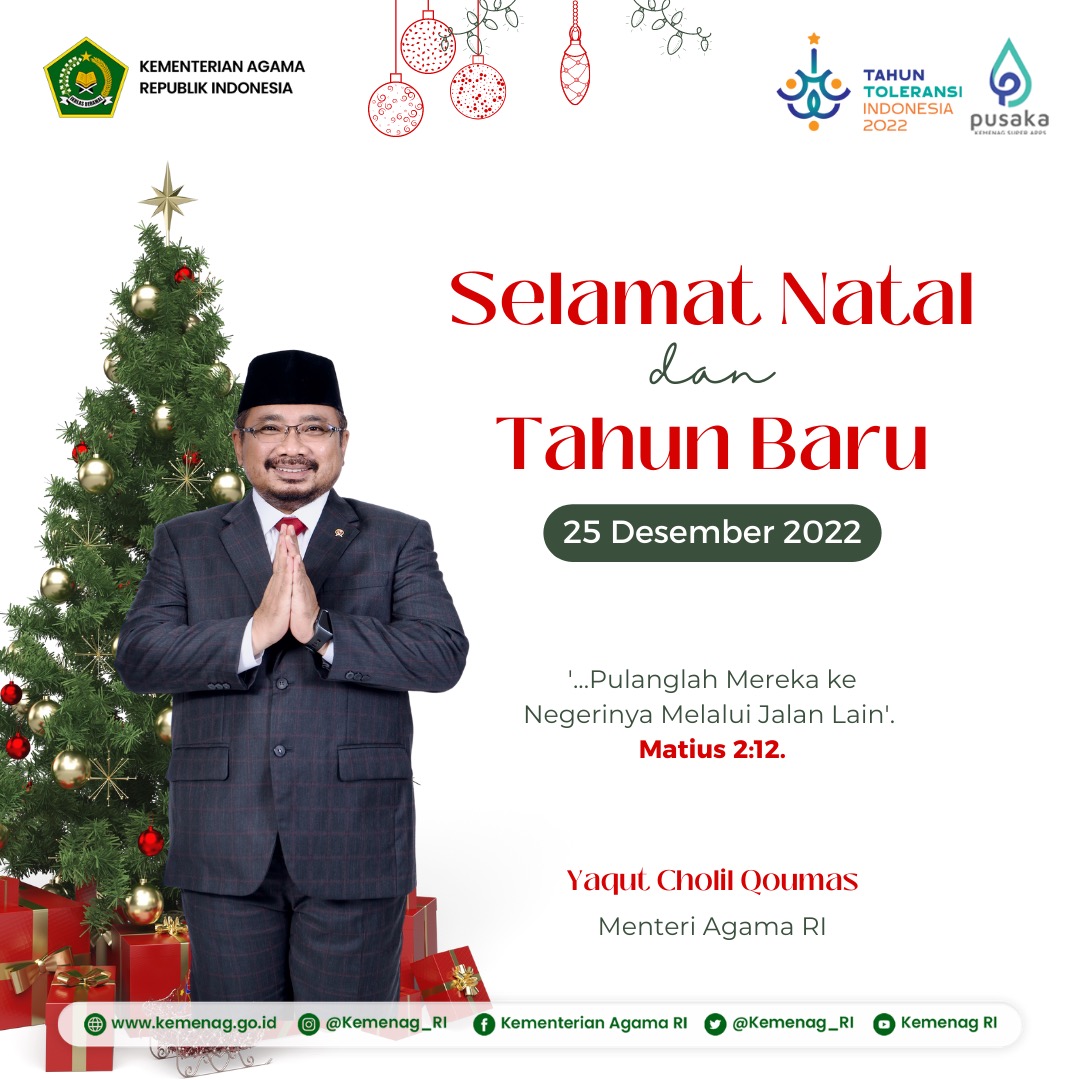 Natal menghadirkan suka cita bersama bagi umat Kristiani di mana pun berada. 

Di tengah kegembiraan ini, Menag mengajak seluruh umat Kristiani untuk tak henti menebarkan nilai-nilai kebaikan tanpa mengenal batas maupun balutan beragam identitas. 

kemenag.go.id/read/selamat-h…