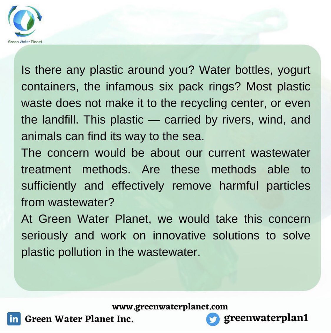 GreenWaterPlan1's tweet photo. #greenwater #microplastic #plasticpollution #cleanwater #wastewatertreatment https://t.co/c7kTwGPY9v