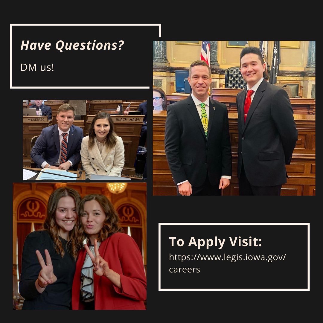 Clerking at Iowa’s gorgeous Capitol is a great way to get involved with politics 🤩 DM us with any questions about the opportunity!