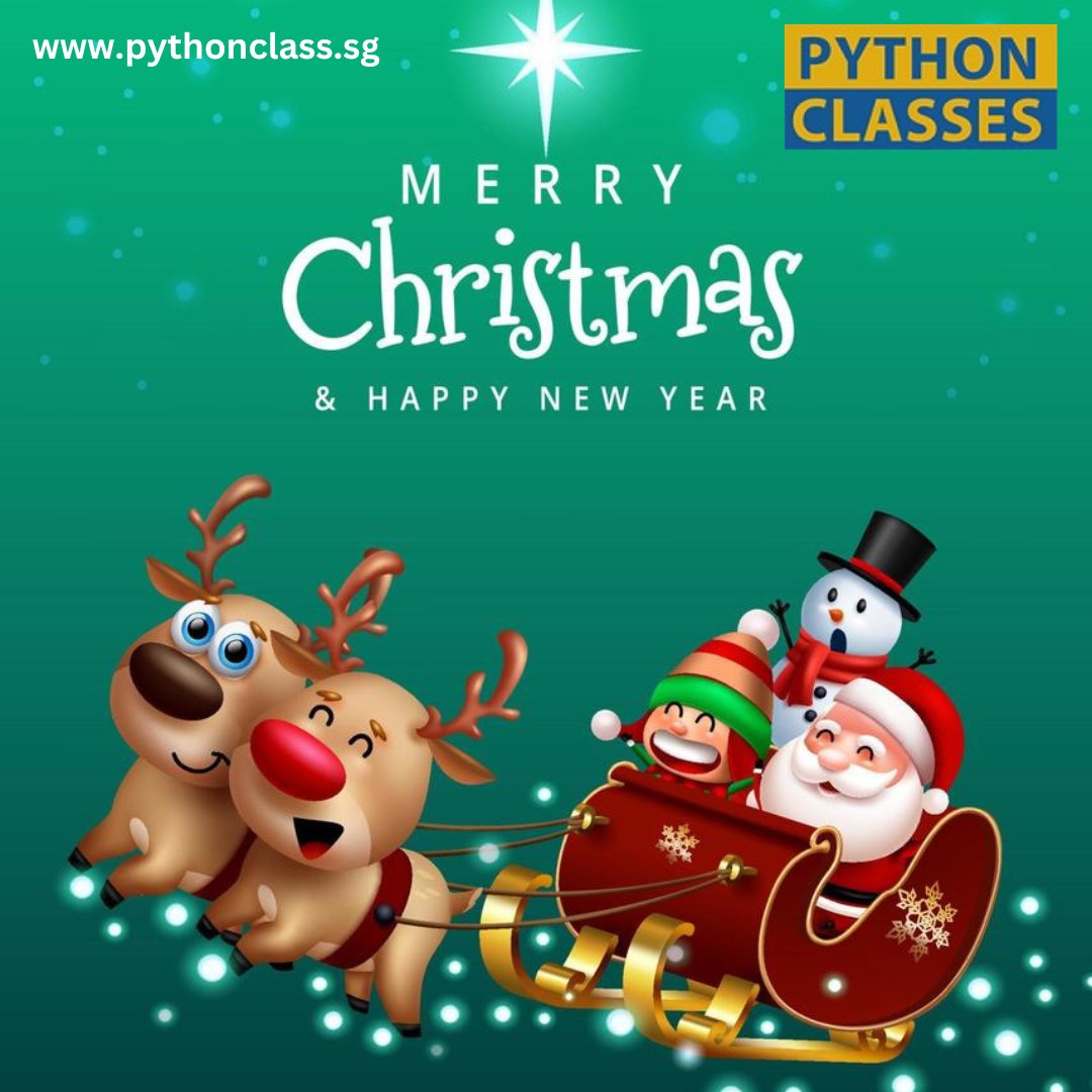 pythonclasssg's tweet image. Python Class wishes everyone a Merry Christmas and Happy Holidays. May this season bring you peace, love, and warmth. Here's to a fresh 2023! 
#merrychristmas #christmas  #HappyChristmas #SeasonsGreetings #Holidays