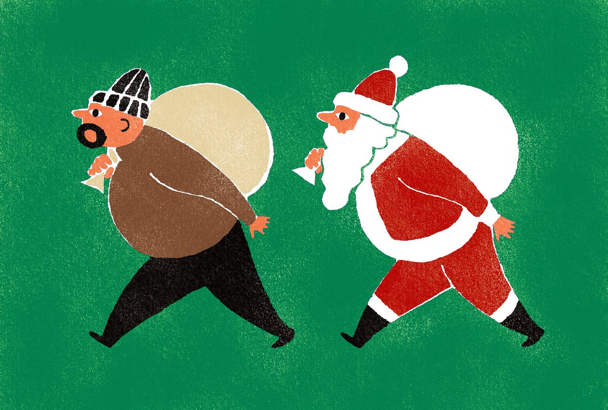 hat green background red pants walking santa hat sack from side  illustration images