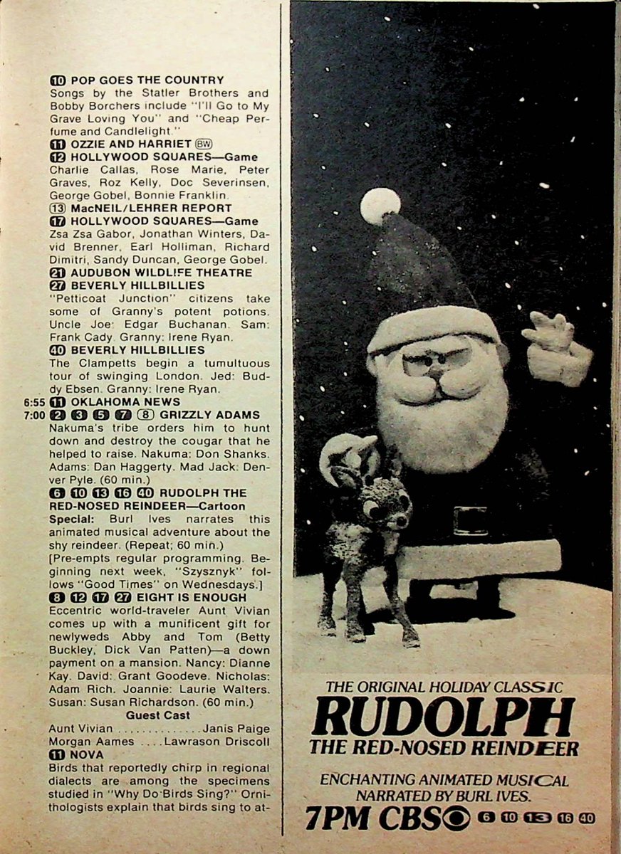 PonchRama's tweet photo. Dec 24 - With all of the great moments to screengrab from "Rudolph, the Red-Nosed Reindeer," it seems crazy that CBS has used the same image in their ads since at least the 70s. These listings are from '77, '89, '98 &amp; '99. #TVGuide #OTD #1970sTV #1980sTV #1990sTV #Rudolph https://t.co/Vlw3FIBo9Q
