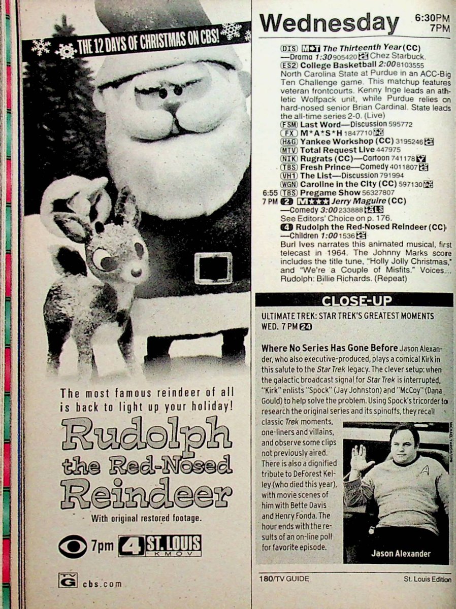 Dec 24 - With all of the great moments to screengrab from 'Rudolph, the Red-Nosed Reindeer,' it seems crazy that CBS has used the same image in their ads since at least the 70s. These listings are from '77, '89, '98 & '99. #TVGuide #OTD #1970sTV #1980sTV #1990sTV #Rudolph