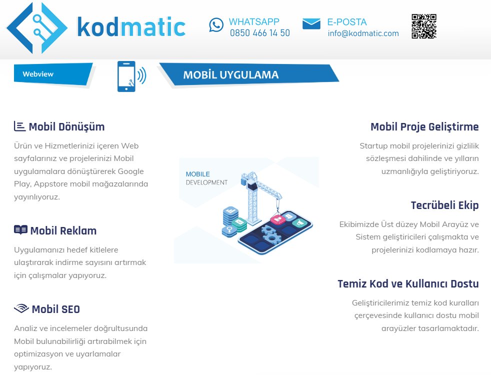 kodmatic's tweet image. Web : kodmatic.com
Whatsapp : 0850 466 14 50
E-posta : info@kodmatic.com
Hemen Teklif İsteyin !
#mobilprogramlama #mobilprogram #mobiluygulama #mobiluygulamalar #mobiltasarım #app #appdesign #mobilsite #mobilyazılım