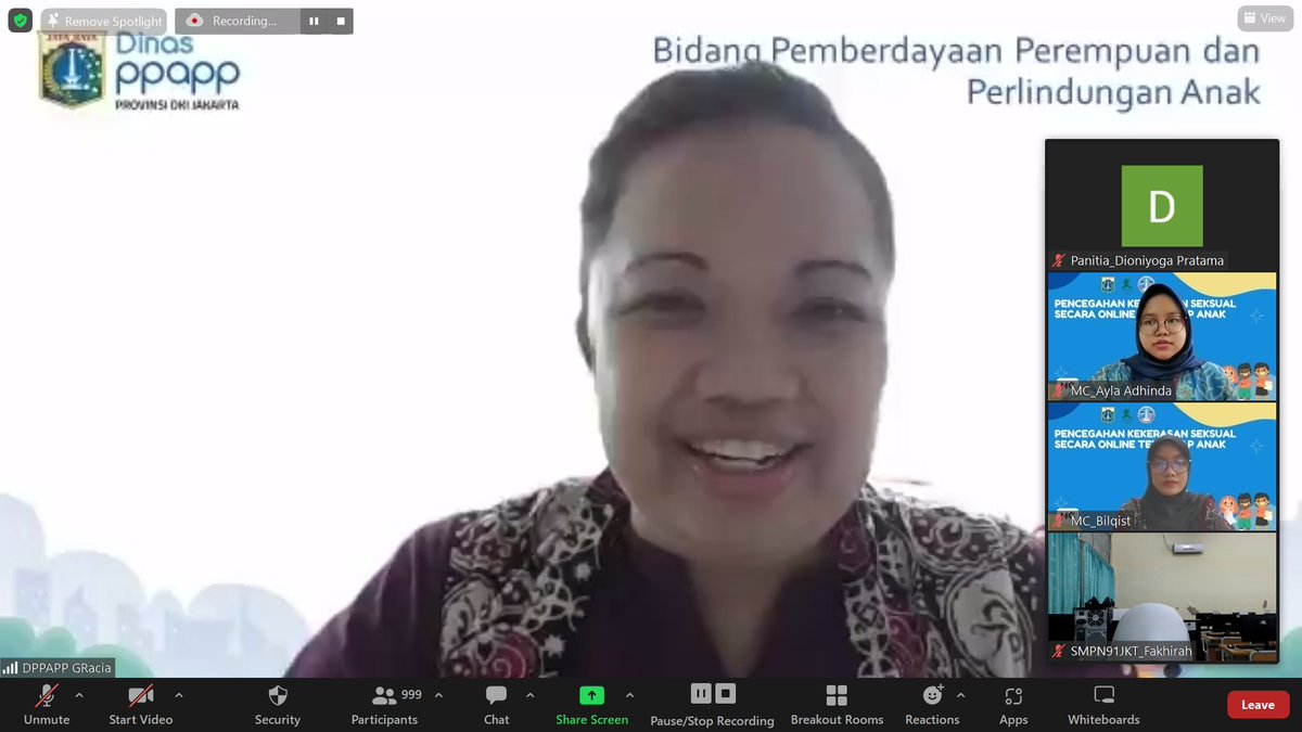 Foraja bersama Dinas PPAPP DKI Jakarta Menyelenggarakan Webinar Pencegahan Kekerasan Seksual Secara Online Terhadap Anak, Kami Juga Berkerjasama Dengan Ecpat Indonesia Dan UPT P2TP2A Provinsi DKI Jakarta
Sebagai Narasumber Di Webinar Tersebut.
[08 Desember 2022]

#Foraja