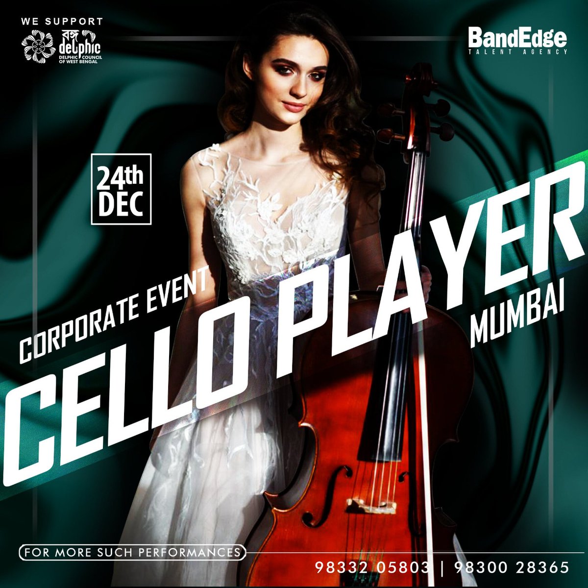 BandEdgeIndia's tweet photo. Corporate Event has now taken a new turn this year!๐ Cello Player blessing your soul on Christmas Eve in Mumbai.๐๐
#bandedgetalentagency #bandedge #soulful #engaging #corporate #Mumbai https://t.co/4AZP8dBUcg